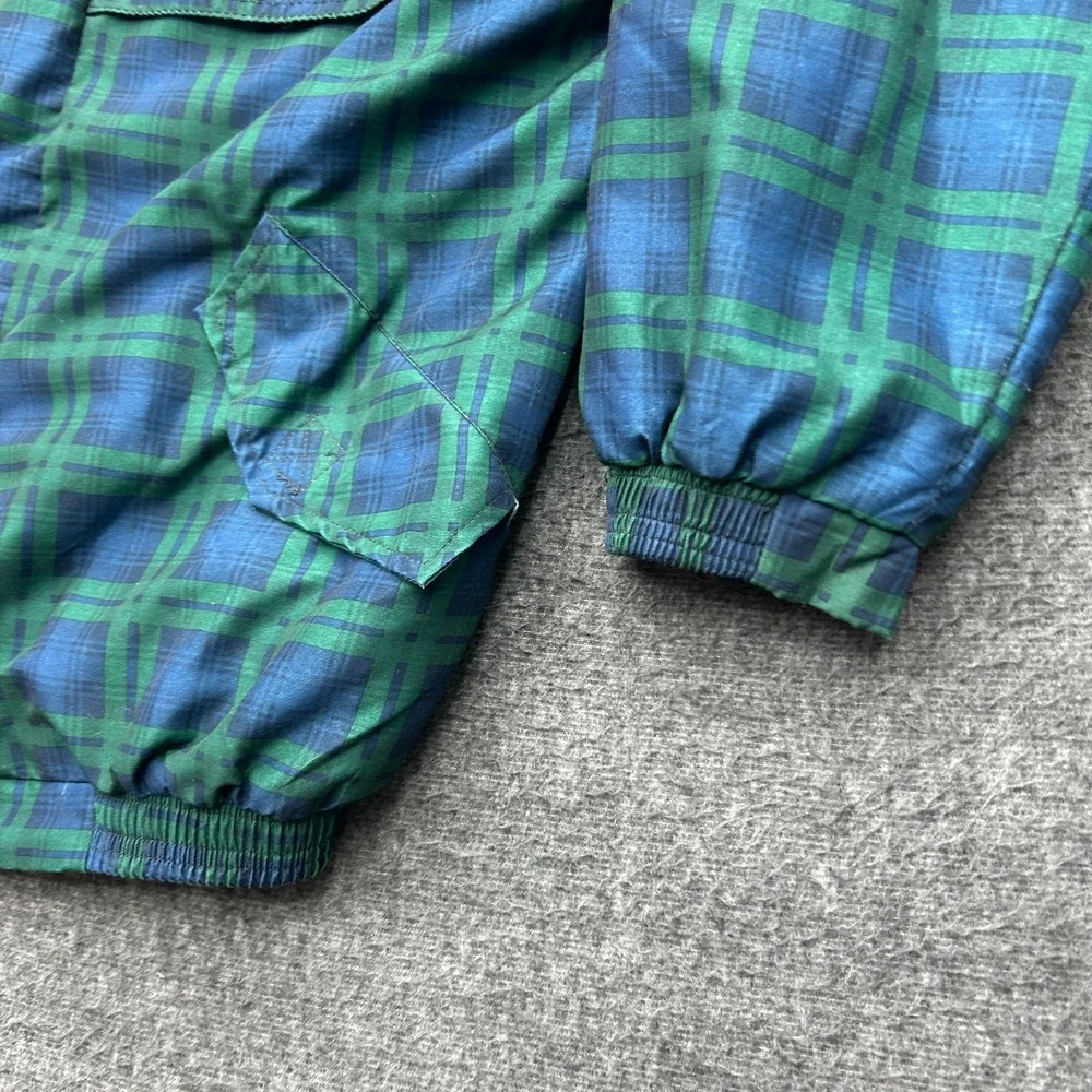 St. Andrews Tartan Windbreaker Jacket Medium Blue Green Golf Polyester Rain